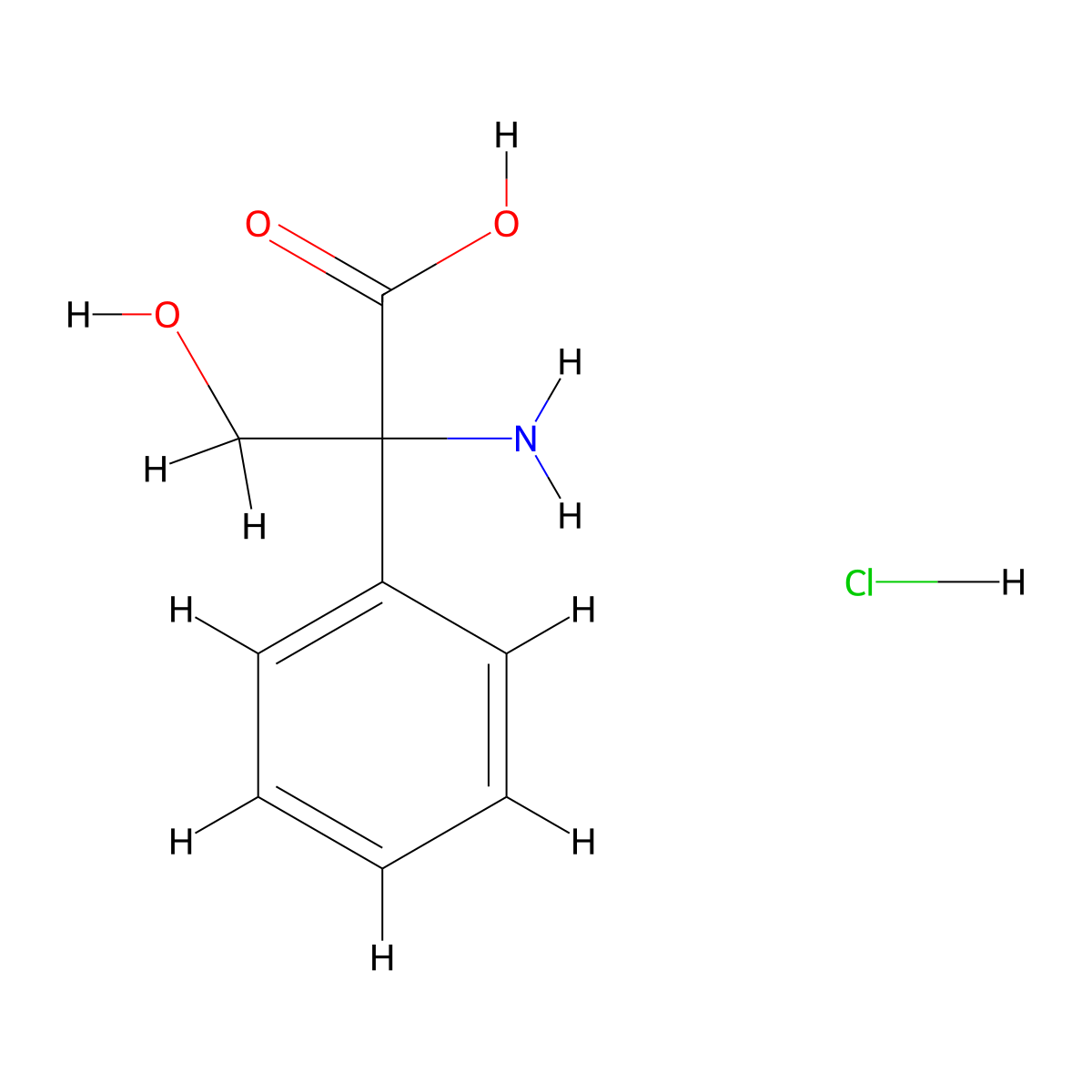2-Amino-3-hydroxy-2-phenylpropanoic acid hydrochloride molecular structure, CAS 858002-80-9