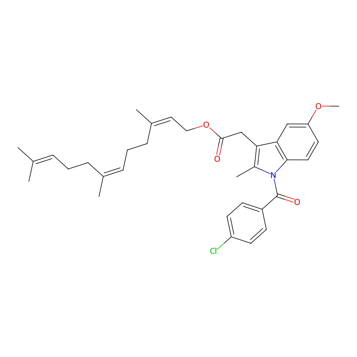 Indomethacin farnesil molecular structure, CAS 85801-02-1