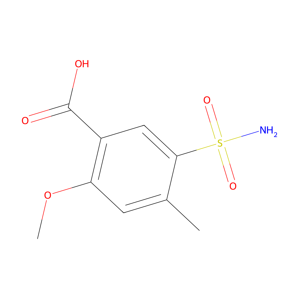 2-Methoxy-4-methyl-5-sulfamoylbenzoic acid molecular structure, CAS 85805-64-7