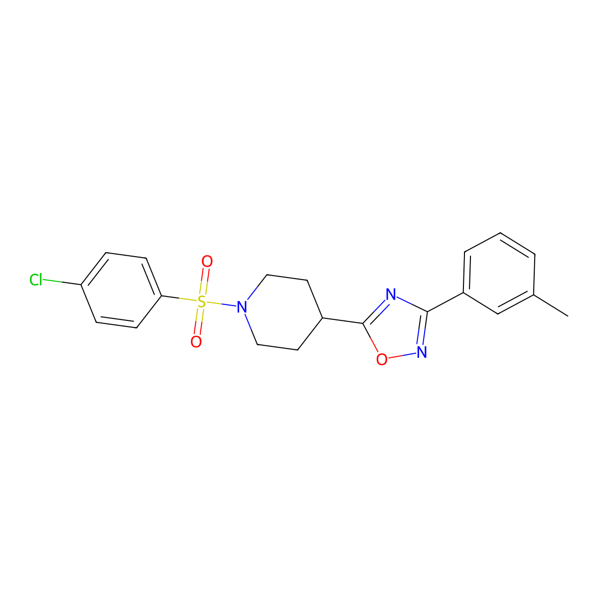 5-(1-((4-Chlorophenyl)sulfonyl)piperidin-4-yl)-3-(m-tolyl)-1,2,4-oxadiazole molecular structure, CAS 858090-16-1