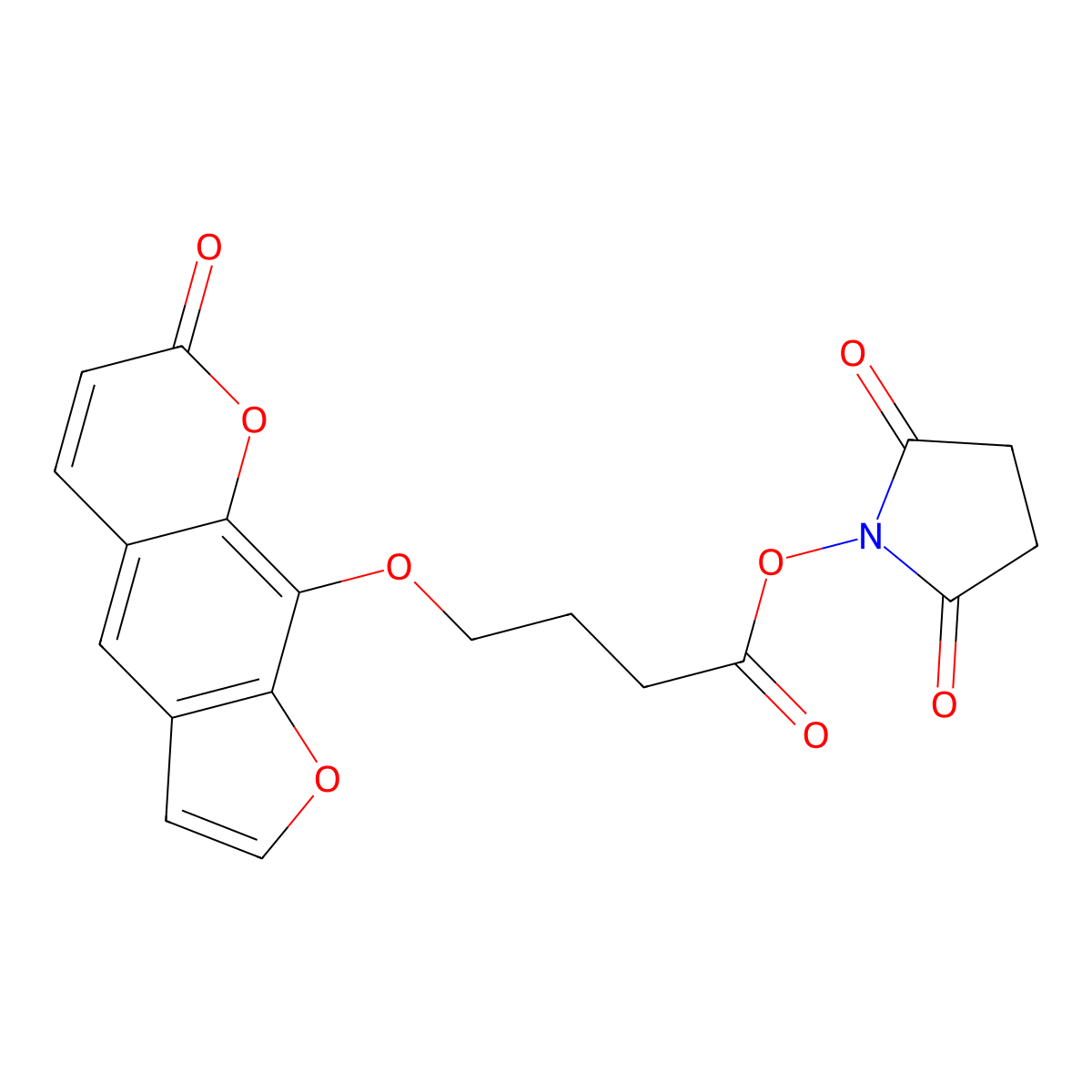 Succinimidyl-[4-(psoralen-8-yloxy)]butyrate molecular structure, CAS 858128-57-1