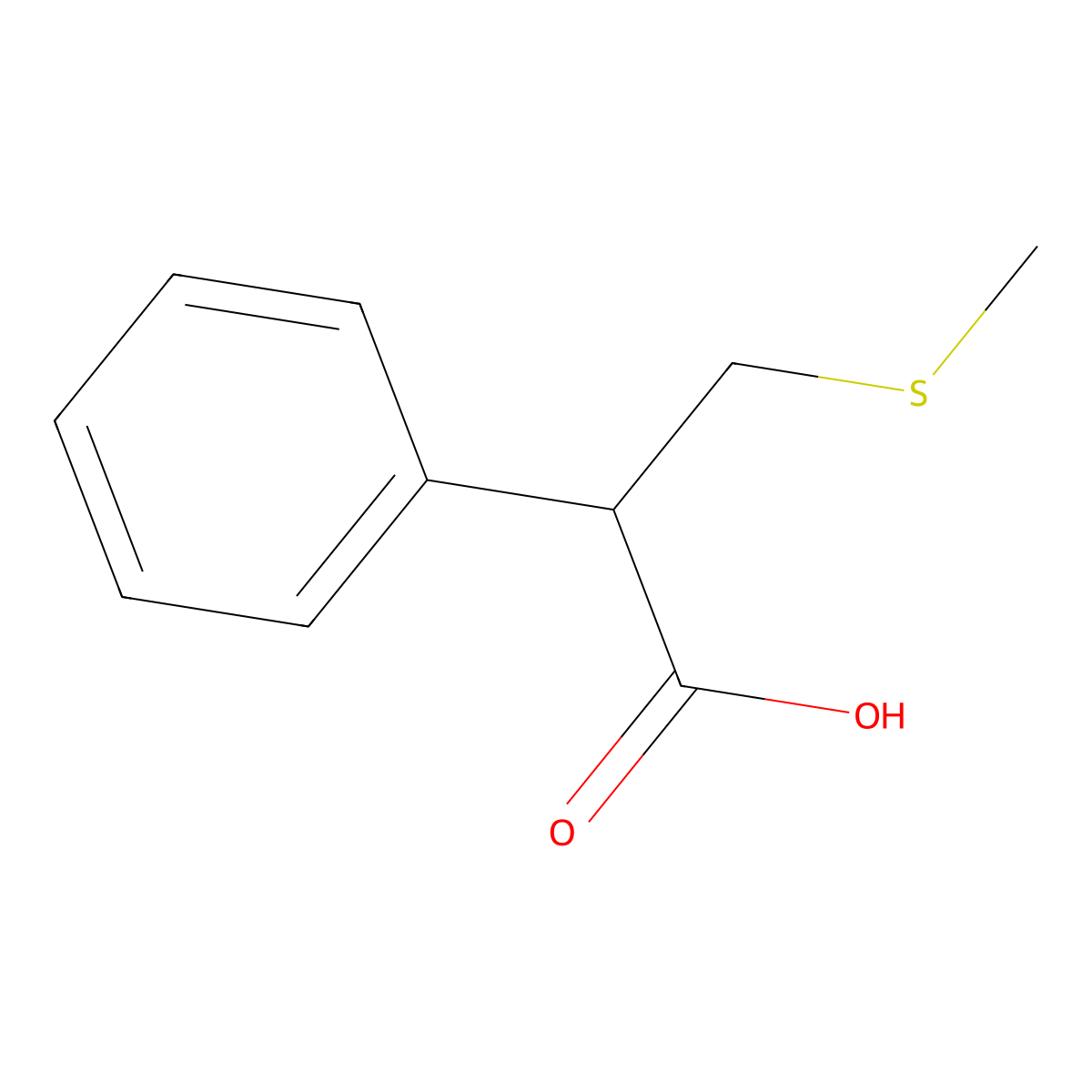 3-(Methylsulfanyl)-2-phenylpropanoic acid molecular structure, CAS 858208-68-1