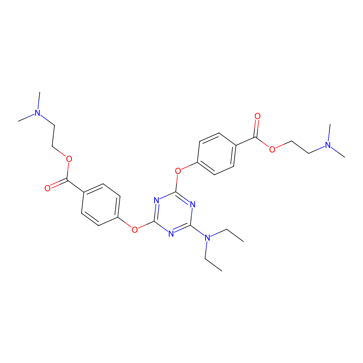 Benzoic acid, 4,4'-((6-(diethylamino)-1,3,5-triazine-2,4-diyl)bis(oxy))bis-, bis(2-(dimethylamino)ethyl) ester molecular structure, CAS 85826-14-8