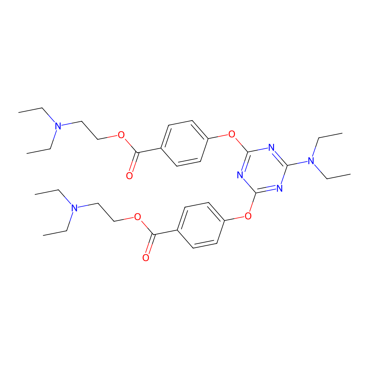 Benzoic acid, 4,4'-((6-(diethylamino)-1,3,5-triazine-2,4-diyl)bis(oxy))bis-, bis(2-(diethylamino)ethyl) ester molecular structure, CAS 85826-15-9