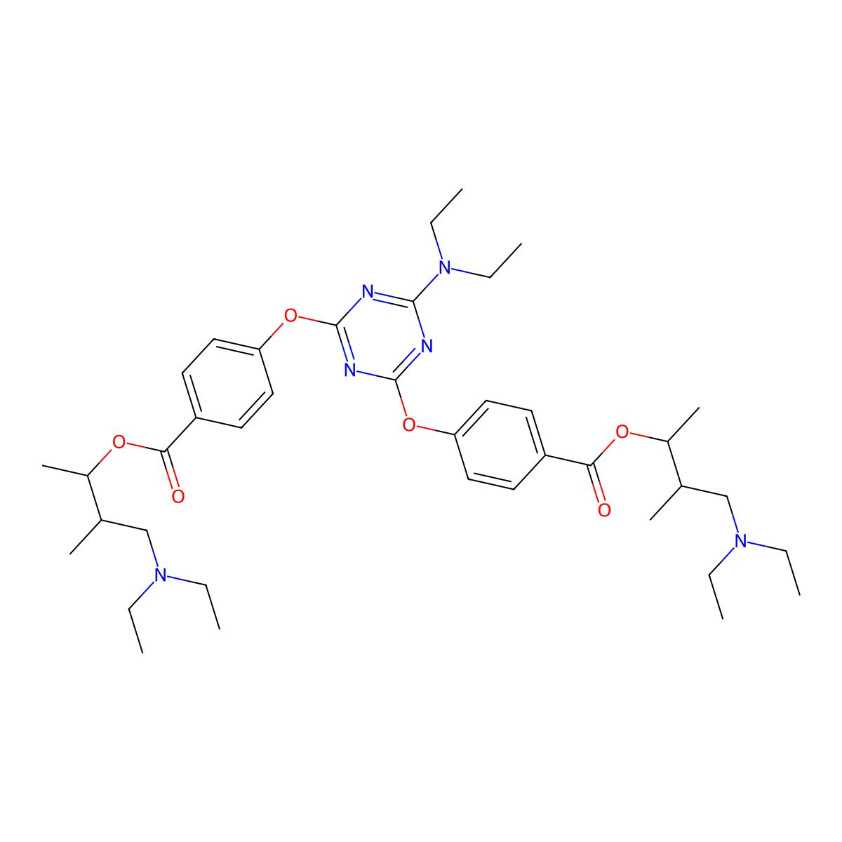 Benzoic acid, 4,4'-((6-(diethylamino)-1,3,5-triazine-2,4-diyl)bis(oxy))bis-, bis(3-(diethylamino)-1,2-dimethylpropyl) ester molecular structure, CAS 85826-16-0