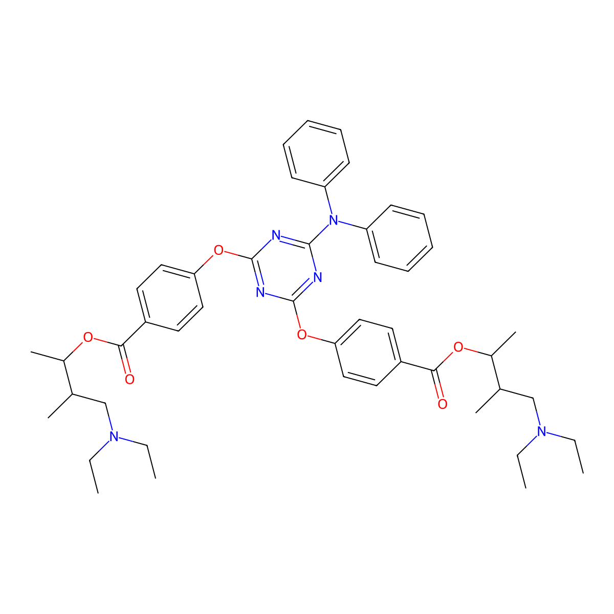 Benzoic acid, 4,4'-((6-(diphenylamino)-1,3,5-triazine-2,4-diyl)bis(oxy))bis-, bis(3-(diethylamino)-1,2-dimethylpropyl) ester molecular structure, CAS 85826-19-3
