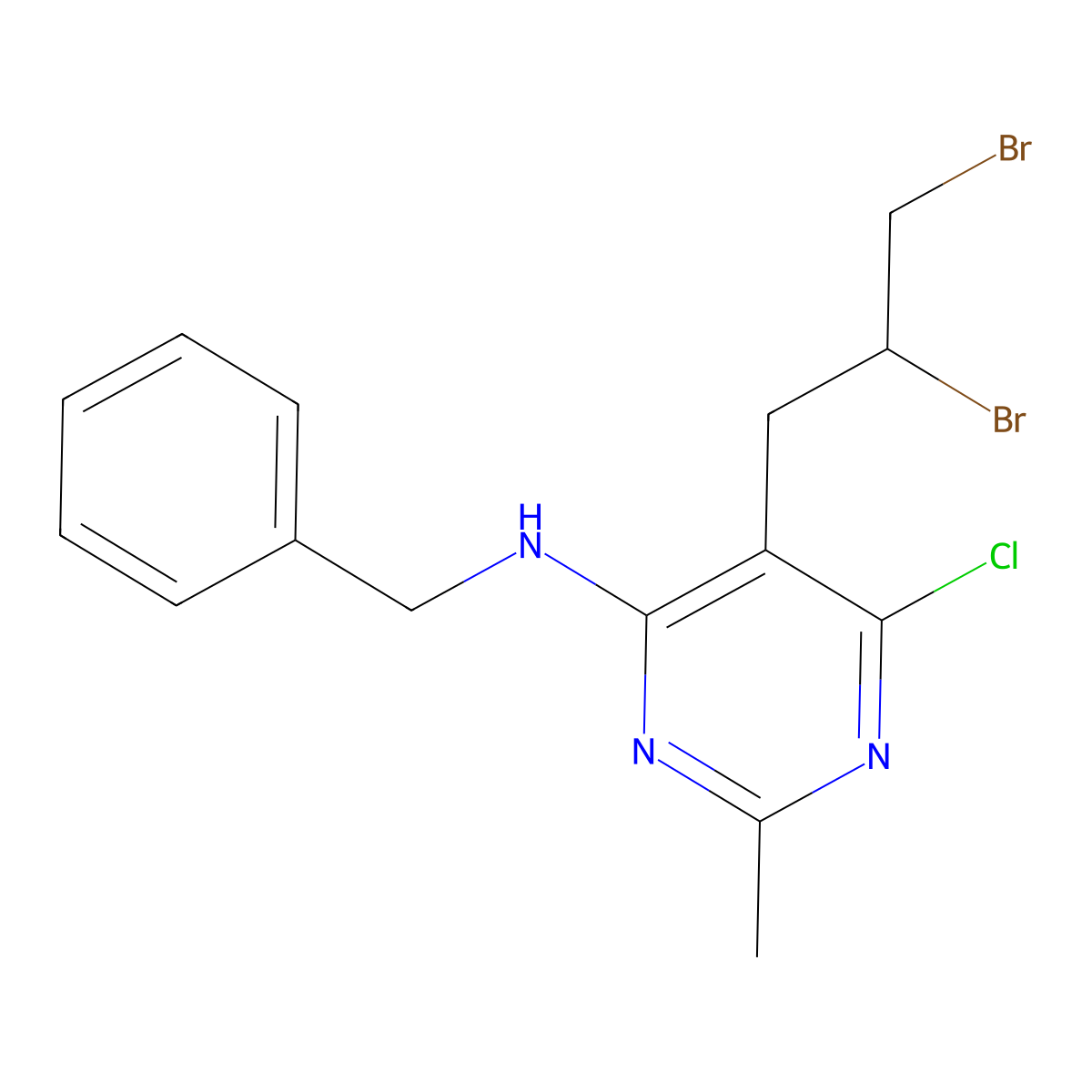 N-Benzyl-6-chloro-5-(2,3-dibromopropyl)-2-methylpyrimidin-4(3H)-imine molecular structure, CAS 85826-41-1