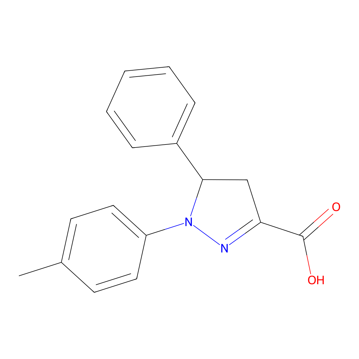 1-(4-Methylphenyl)-5-phenyl-4,5-dihydro-1H-pyrazole-3-carboxylic acid molecular structure, CAS 858265-43-7