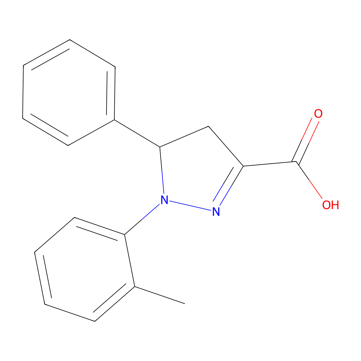 1-(2-Methylphenyl)-5-phenyl-4,5-dihydro-1H-pyrazole-3-carboxylic acid molecular structure, CAS 858265-45-9