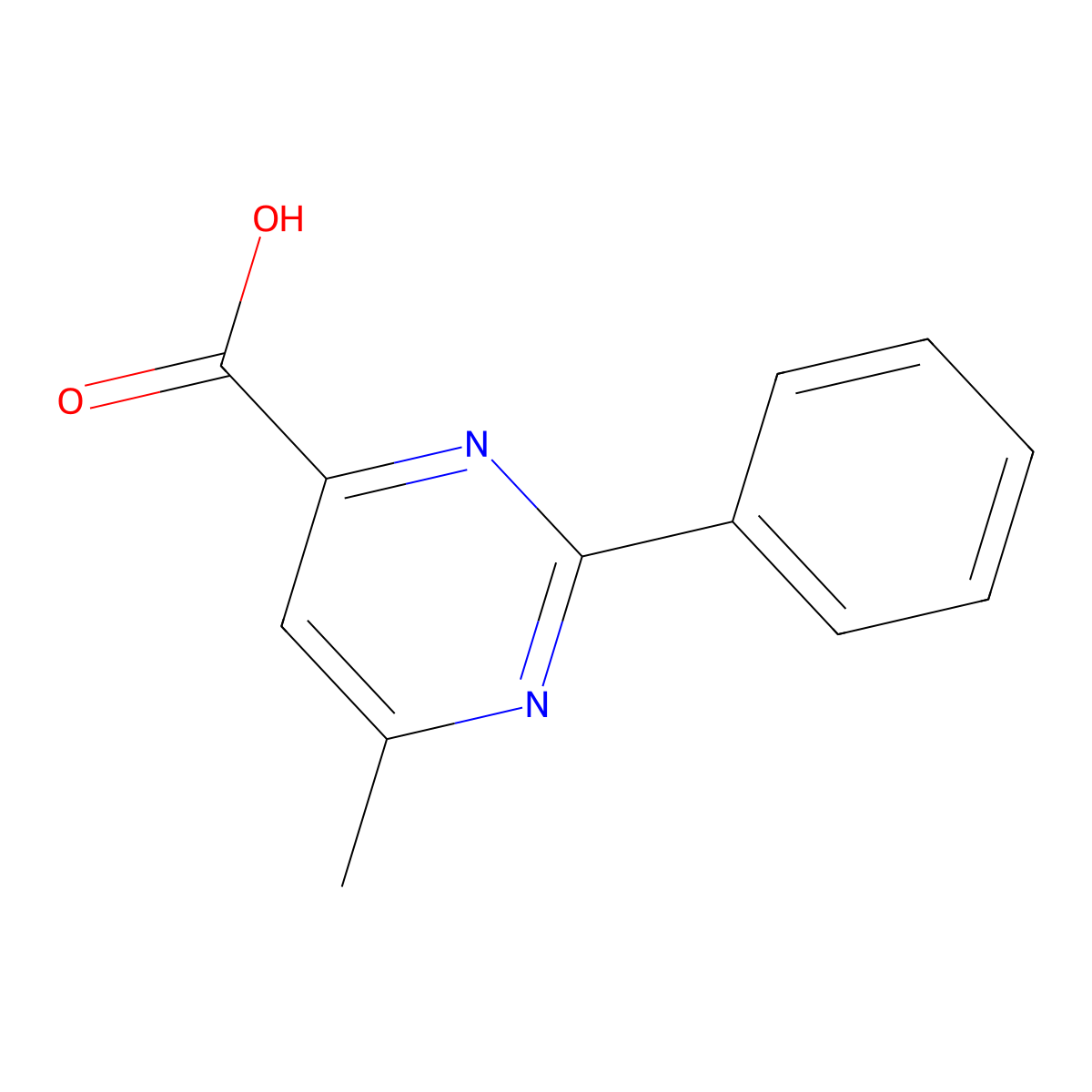 6-Methyl-2-phenylpyrimidine-4-carboxylic acid molecular structure, CAS 858269-17-7