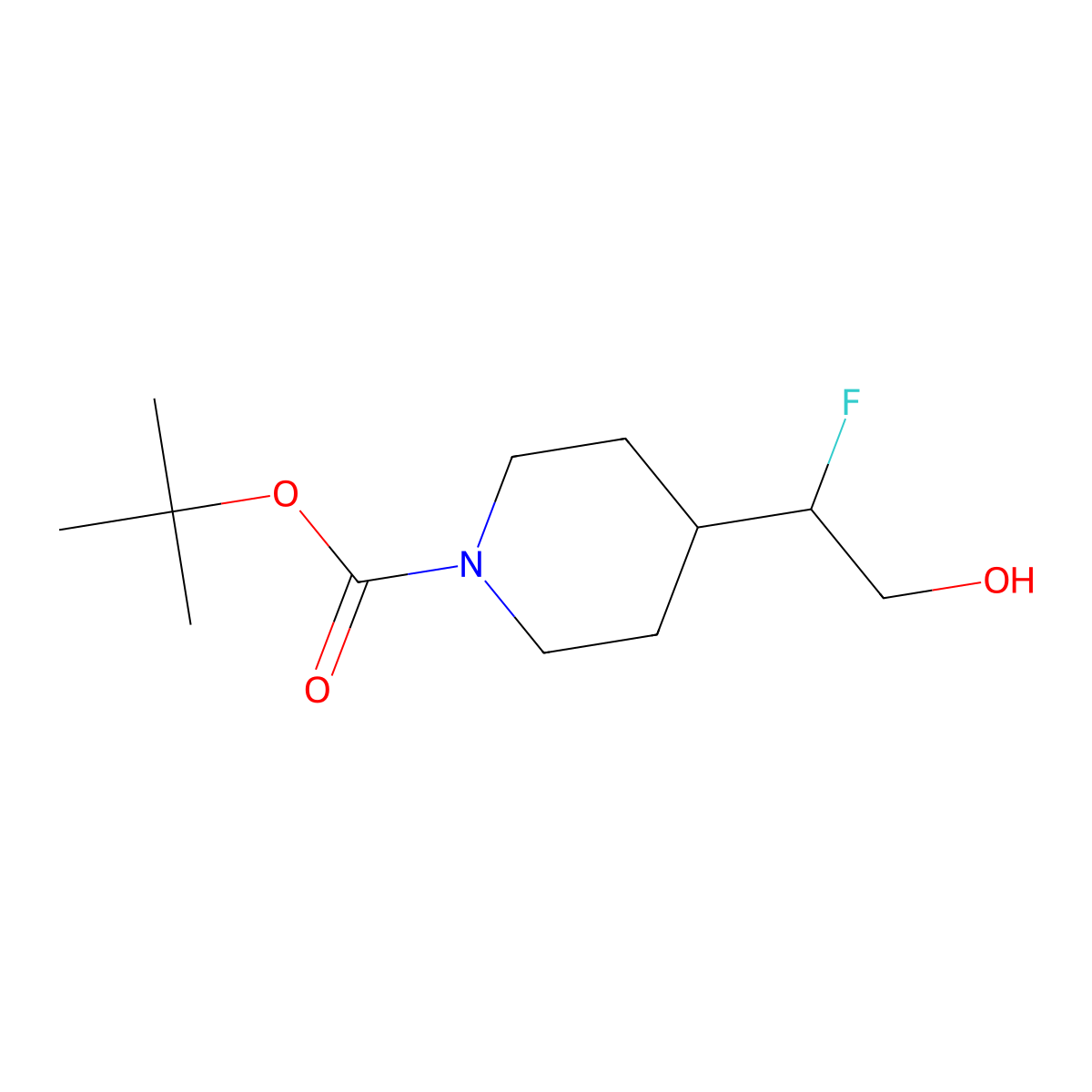 Tert-butyl 4-(1-fluoro-2-hydroxyethyl)piperidine-1-carboxylate molecular structure, CAS 858342-22-0