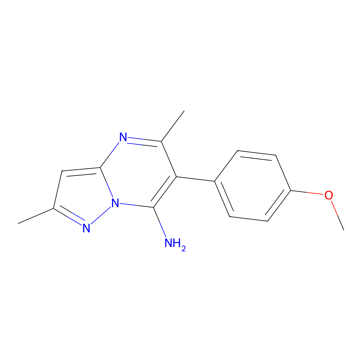 6-(4-Methoxyphenyl)-2,5-dimethylpyrazolo[1,5-a]pyrimidin-7-amine molecular structure, CAS 85841-11-8