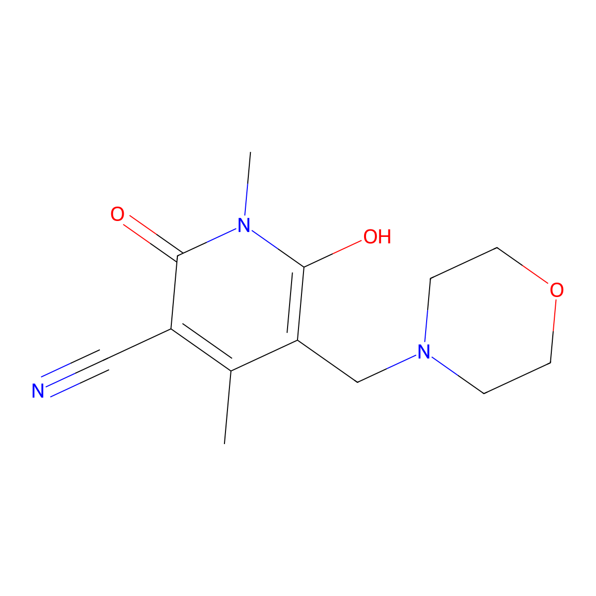 6-Hydroxy-1,4-dimethyl-5-(morpholinomethyl)-2-oxo-1,2-dihydro-3-pyridinecarbonitrile molecular structure, CAS 85843-03-4