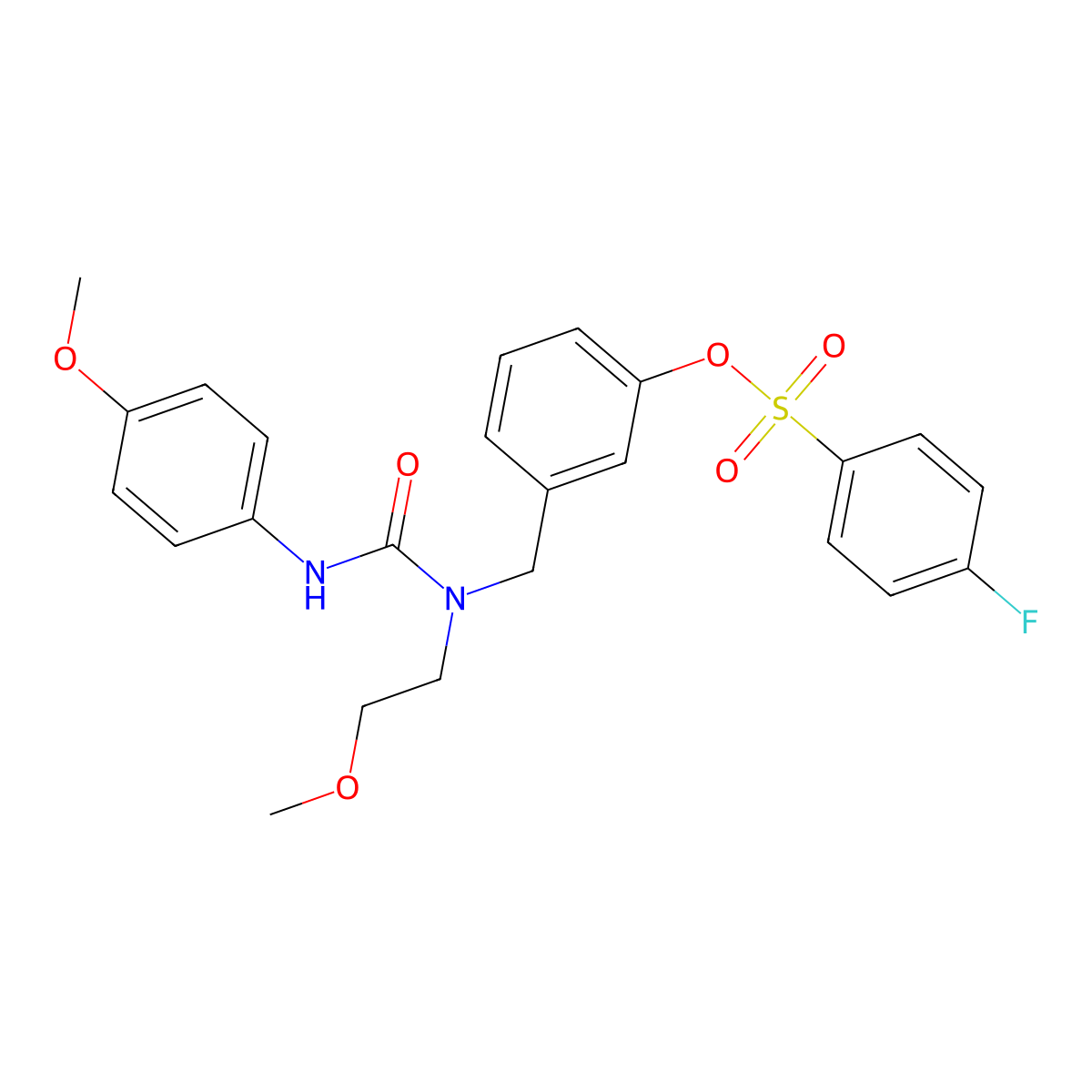 [3-[[2-Methoxyethyl-[(4-methoxyphenyl)carbamoyl]amino]methyl]phenyl] 4-fluorobenzenesulfonate molecular structure, CAS 858528-32-2