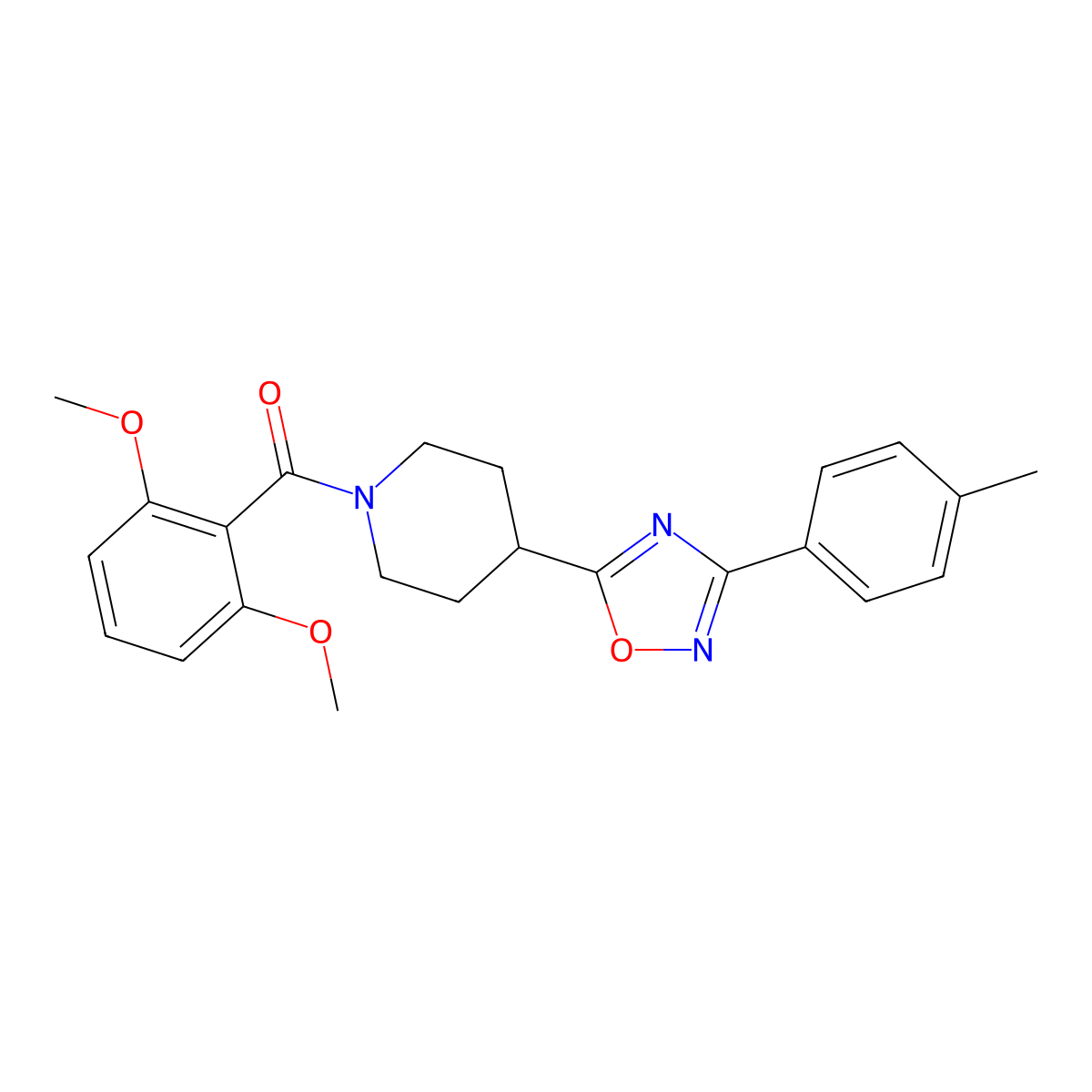 (2,6-Dimethoxyphenyl)-[4-[3-(4-methylphenyl)-1,2,4-oxadiazol-5-yl]piperidin-1-yl]methanone molecular structure, CAS 858557-69-4