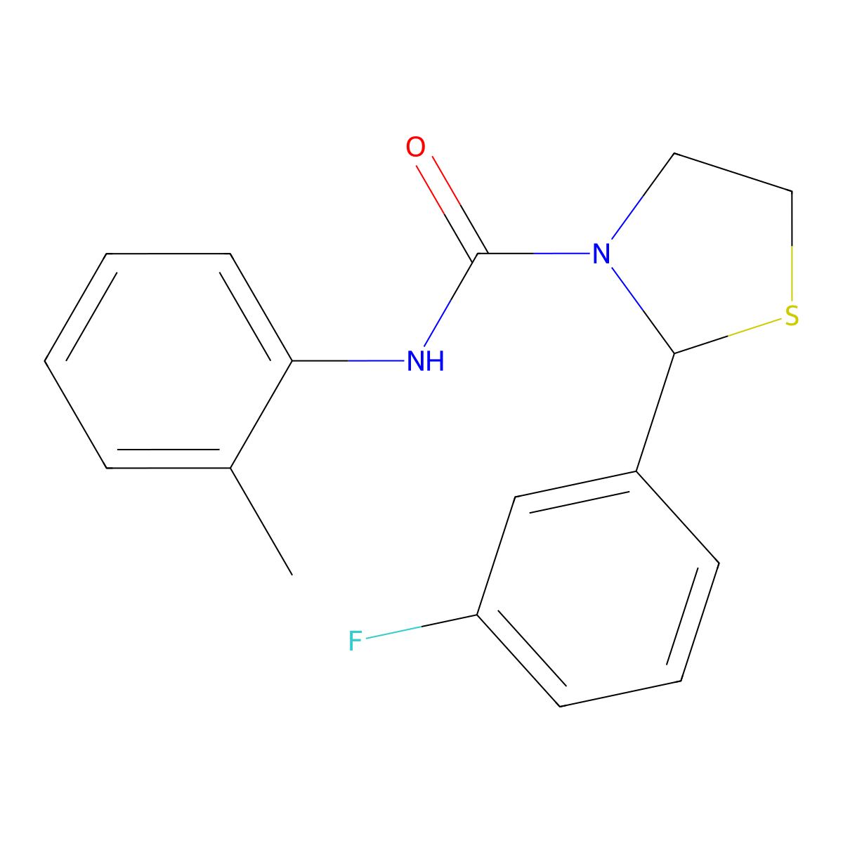2-(3-fluorophenyl)-N-(2-methylphenyl)-1,3-thiazolidine-3-carboxamide molecular structure, CAS 858557-83-2