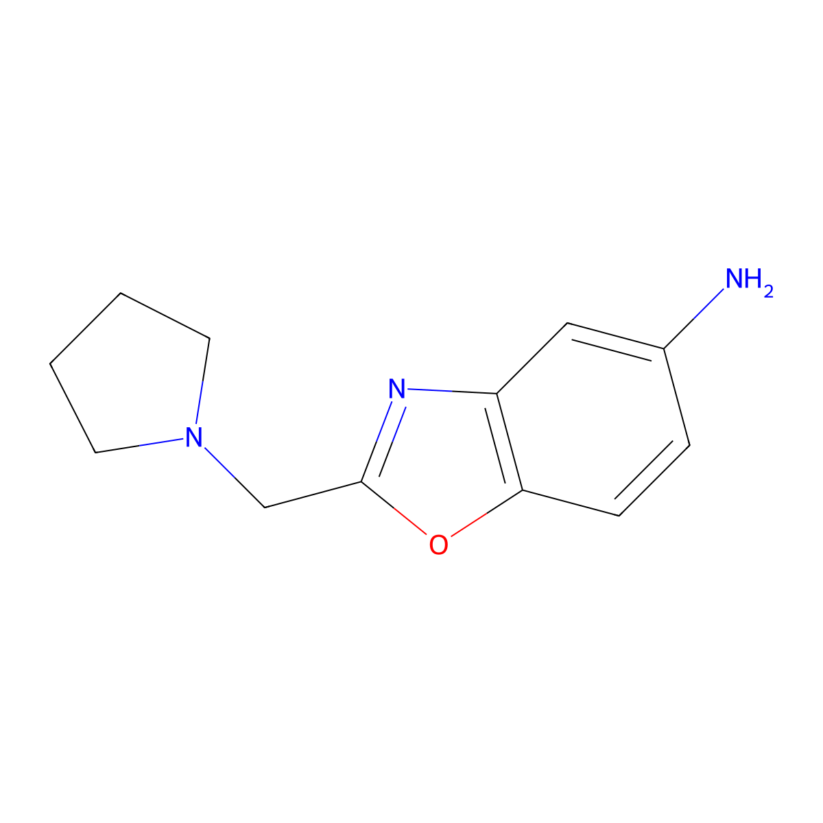 2-[(Pyrrolidin-1-yl)methyl]-1,3-benzoxazol-5-amine molecular structure, CAS 858679-51-3