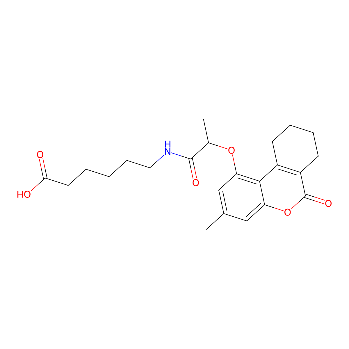 6-({2-[(3-methyl-6-oxo-7,8,9,10-tetrahydro-6H-benzo[c]chromen-1-yl)oxy]propanoyl}amino)hexanoic acid molecular structure, CAS 858737-75-4