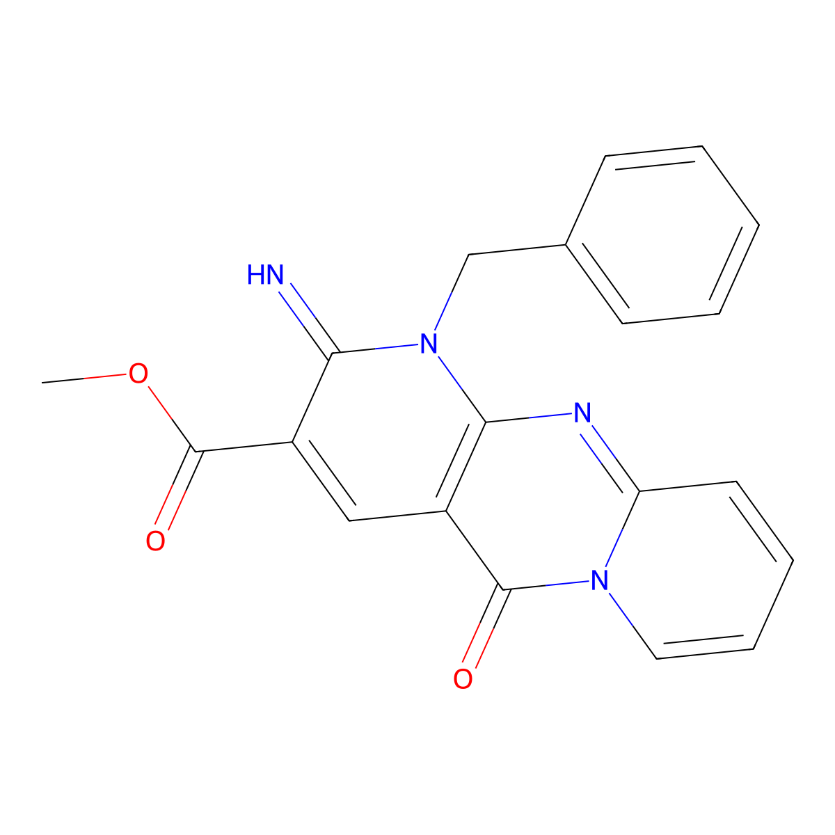 methyl 1-benzyl-2-imino-5-oxo-1,5-dihydro-2H-dipyrido[1,2-a:2',3'-d]pyrimidine-3-carboxylate molecular structure, CAS 858738-89-3