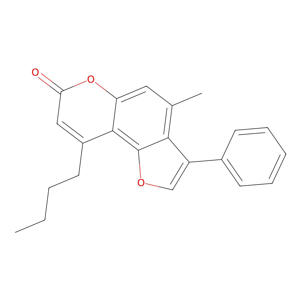9-butyl-4-methyl-3-phenyl-7H-furo[2,3-f]chromen-7-one molecular structure, CAS 858739-01-2