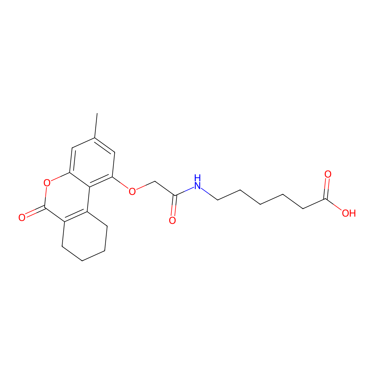 6-({[(3-methyl-6-oxo-7,8,9,10-tetrahydro-6H-benzo[c]chromen-1-yl)oxy]acetyl}amino)hexanoic acid molecular structure, CAS 858739-59-0