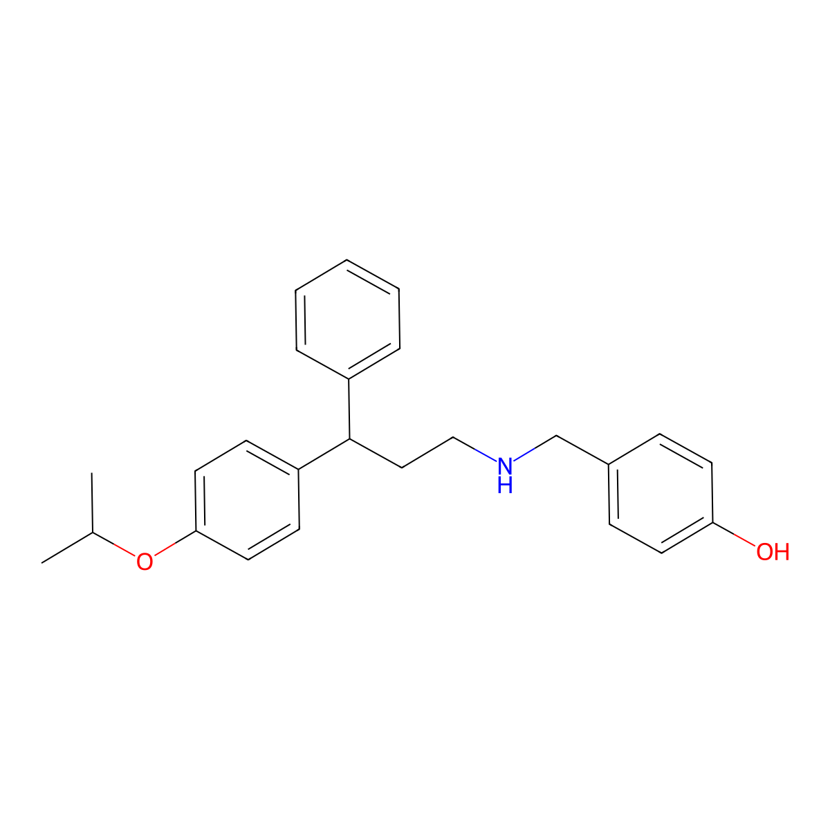 4-[[[3-Phenyl-3-(4-propan-2-yloxyphenyl)propyl]azaniumyl]methyl]phenolate molecular structure, CAS 858740-04-2