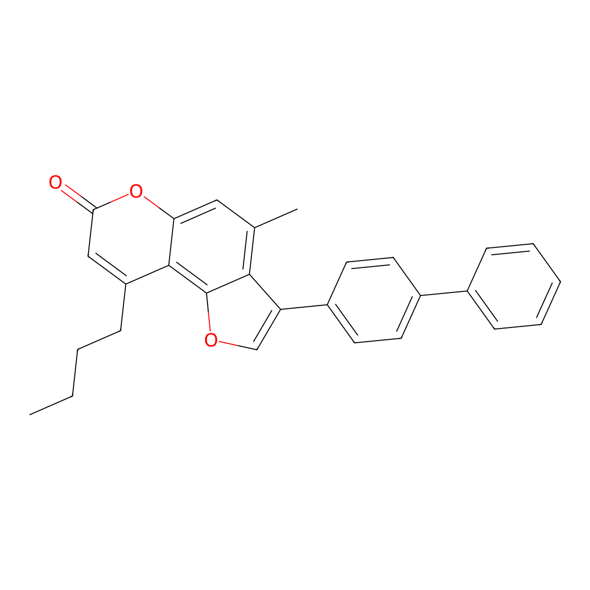 3-(4-biphenylyl)-9-butyl-4-methyl-7H-furo[2,3-f]chromen-7-one molecular structure, CAS 858740-85-9