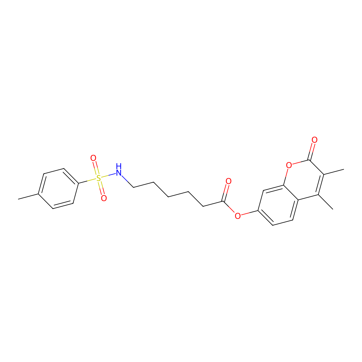 3,4-dimethyl-2-oxo-2H-chromen-7-yl 6-{[(4-methylphenyl)sulfonyl]amino}hexanoate molecular structure, CAS 858743-25-6