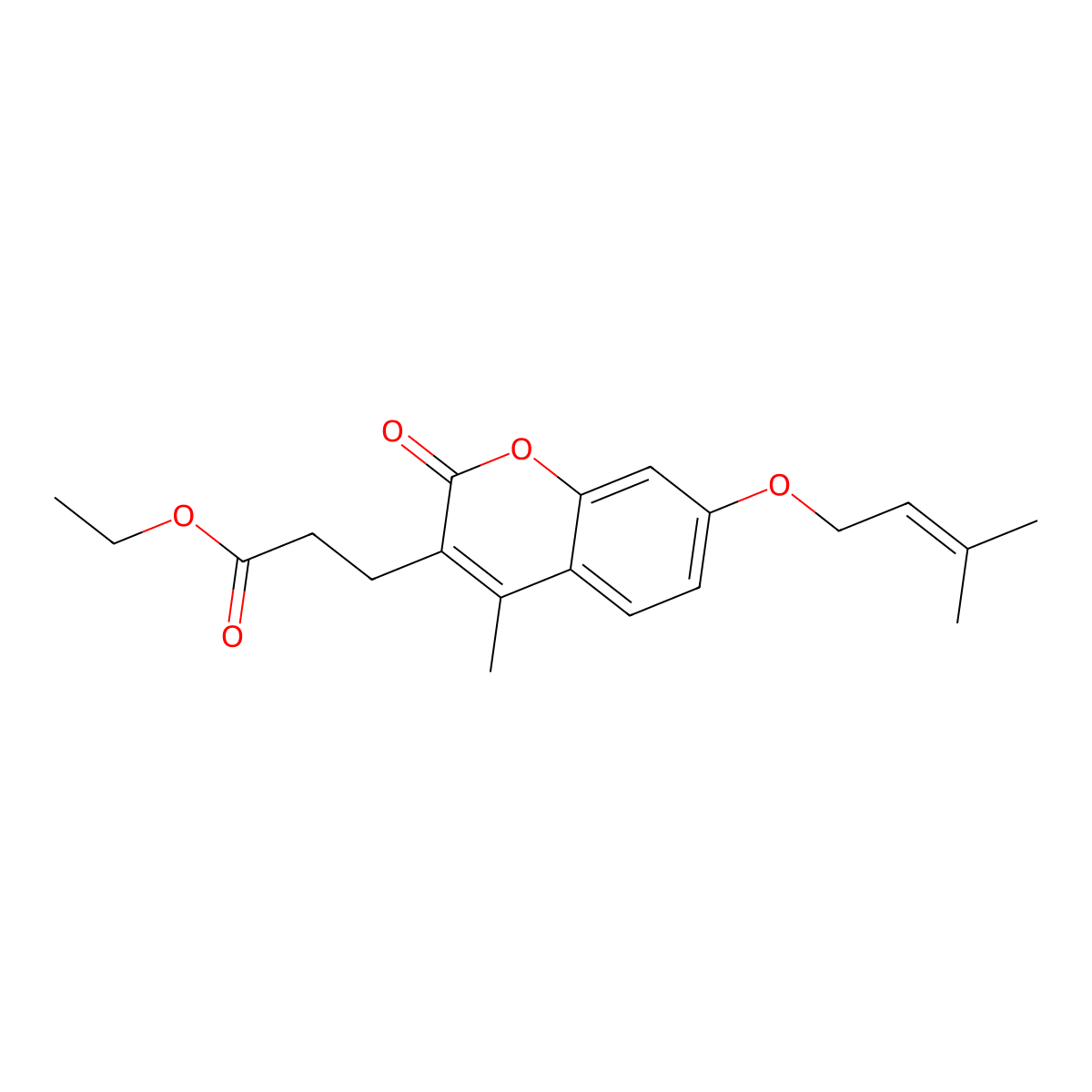 ethyl 3-{4-methyl-7-[(3-methyl-2-butenyl)oxy]-2-oxo-2H-chromen-3-yl}propanoate molecular structure, CAS 858743-65-4