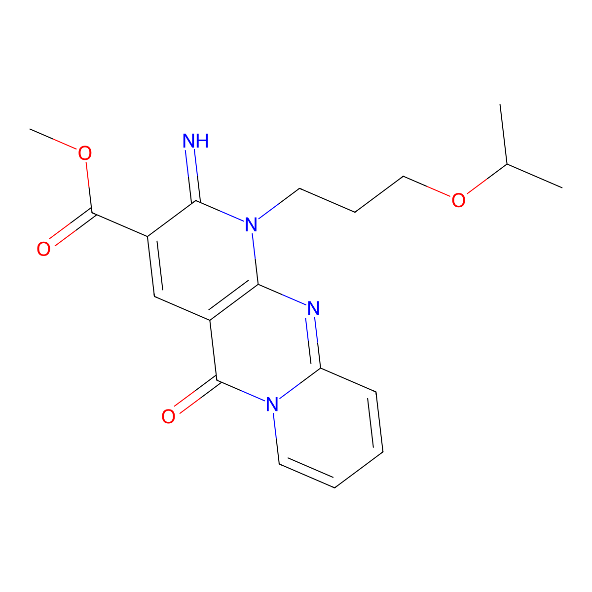 2H-Dipyrido[1,2-a:2',3'-d]pyrimidine-3-carboxylic acid, 1,5-dihydro-2-imino-1-[3-(1-methylethoxy)propyl]-5-oxo-, methyl ester molecular structure, CAS 858744-17-9
