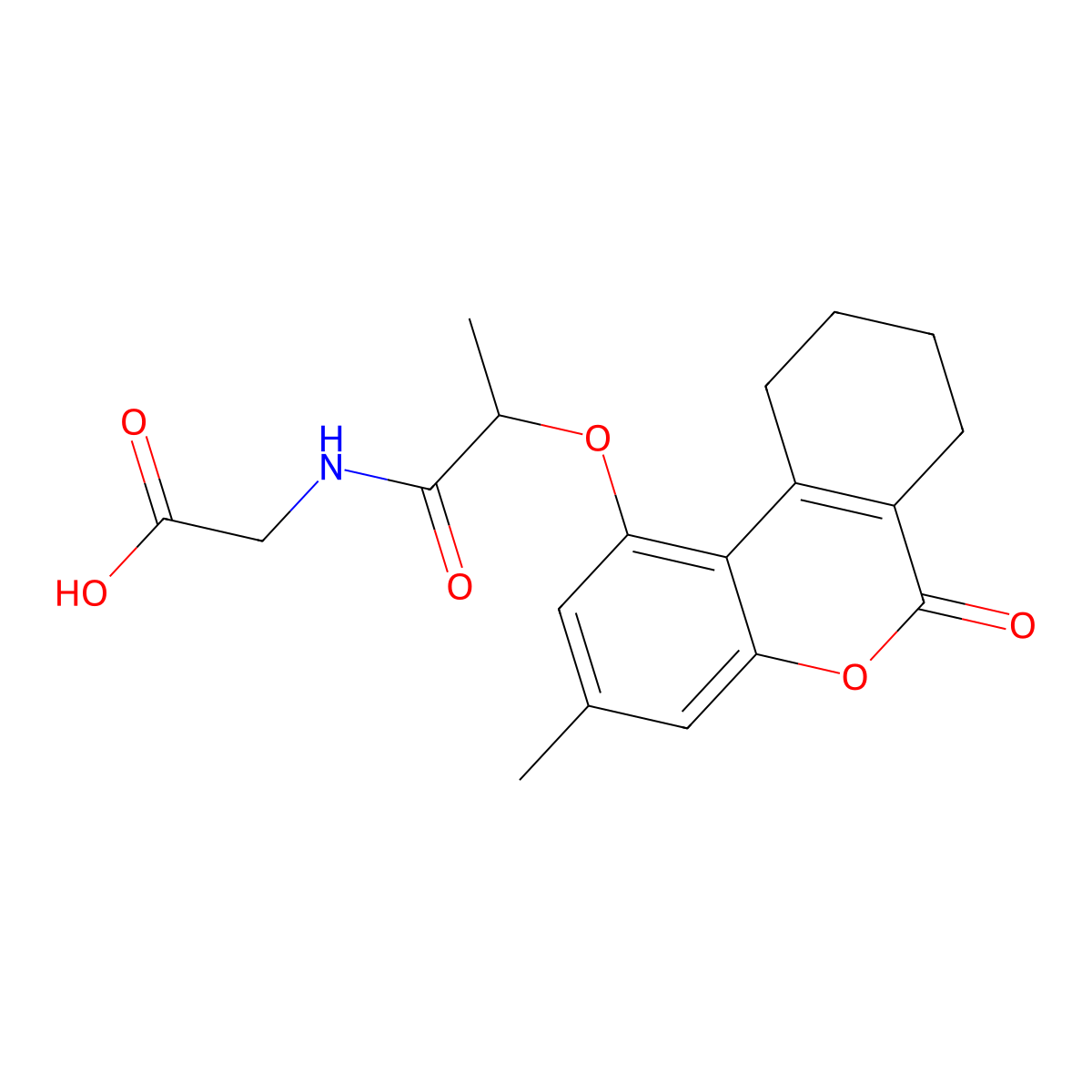 N-{2-[(3-methyl-6-oxo-7,8,9,10-tetrahydro-6H-benzo[c]chromen-1-yl)oxy]propanoyl}glycine molecular structure, CAS 858744-29-3
