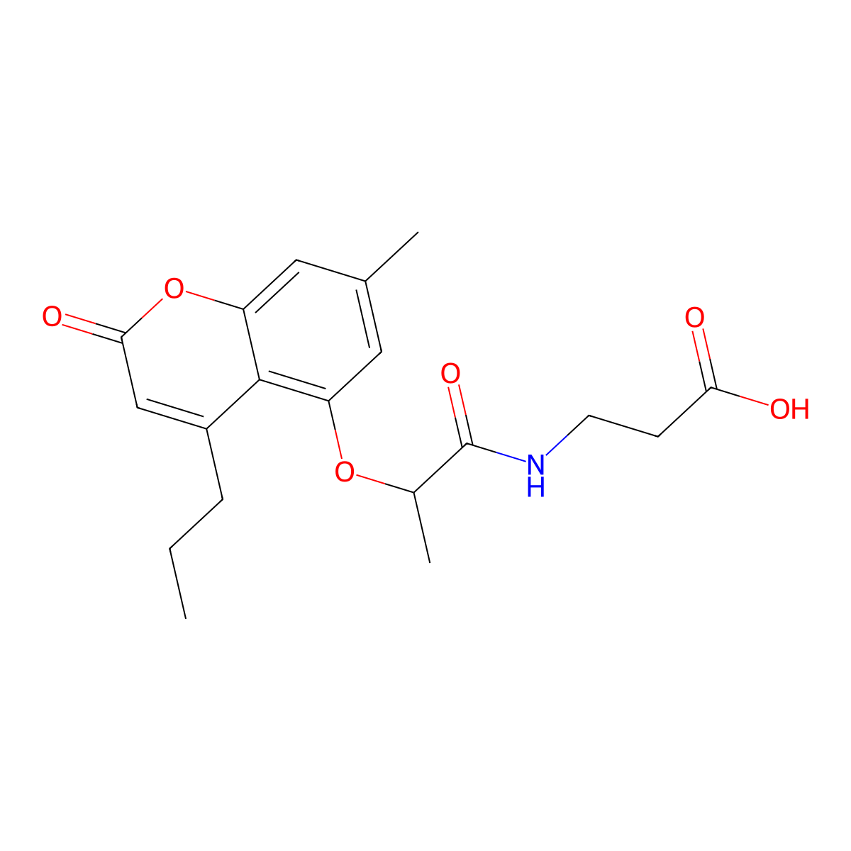 3-(2-((7-methyl-2-oxo-4-propyl-2H-chromen-5-yl)oxy)propanamido)propanoic acid molecular structure, CAS 858744-34-0