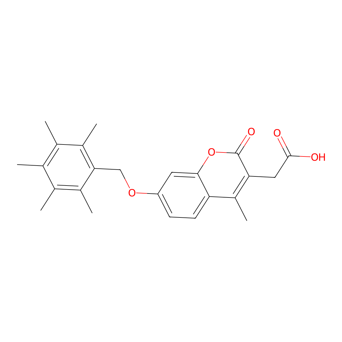{4-methyl-2-oxo-7-[(pentamethylbenzyl)oxy]-2H-chromen-3-yl}acetic acid molecular structure, CAS 858744-88-4