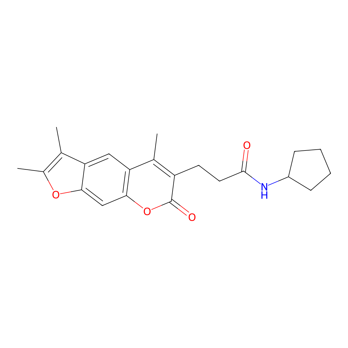 N-cyclopentyl-3-(2,3,5-trimethyl-7-oxo-7H-furo[3,2-g]chromen-6-yl)propanamide molecular structure, CAS 858744-90-8