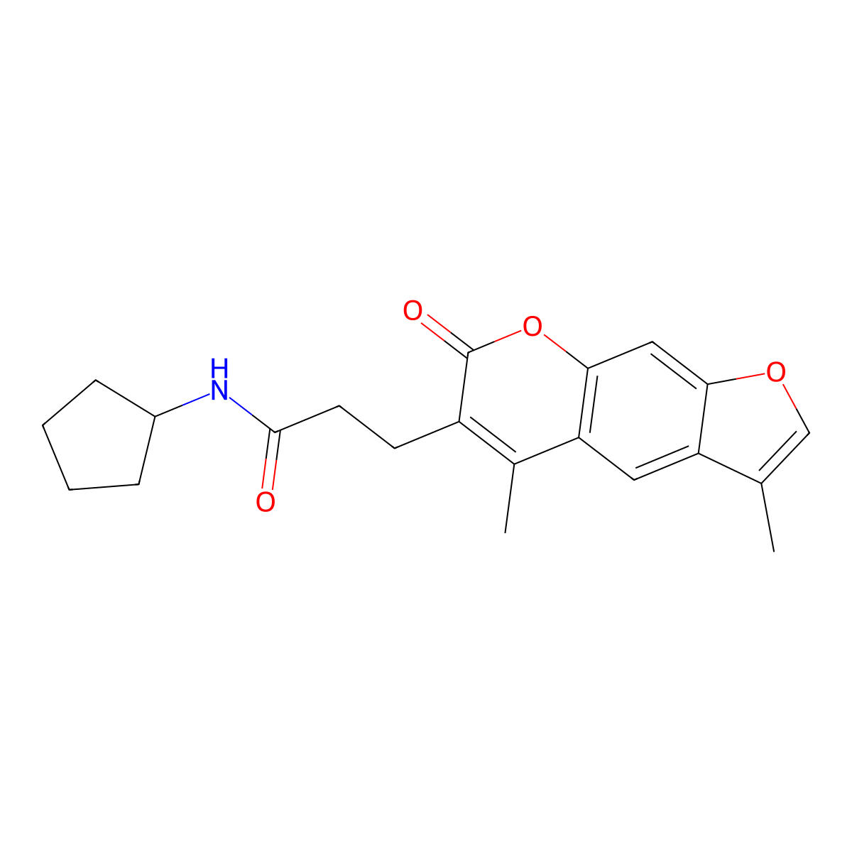 N-cyclopentyl-3-(3,5-dimethyl-7-oxo-7H-furo[3,2-g]chromen-6-yl)propanamide molecular structure, CAS 858745-00-3