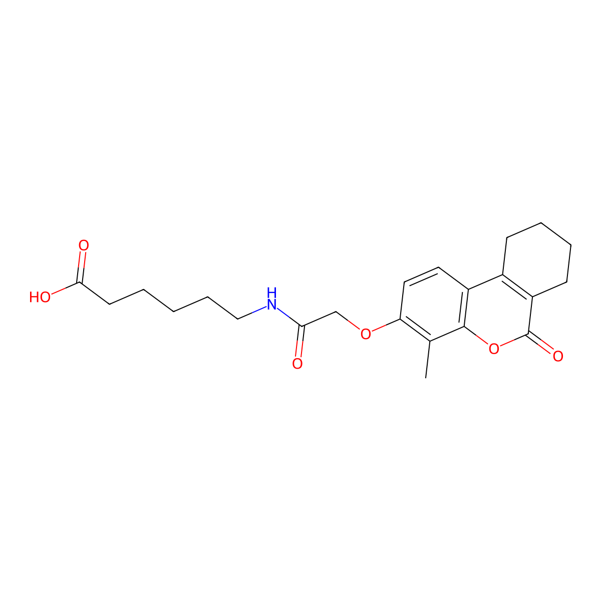 6-({[(4-methyl-6-oxo-7,8,9,10-tetrahydro-6H-benzo[c]chromen-3-yl)oxy]acetyl}amino)hexanoic acid molecular structure, CAS 858745-04-7
