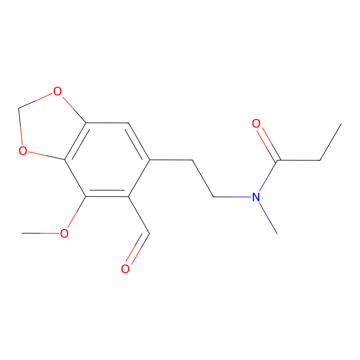 N-(2-(6-formyl-7-methoxybenzo[d][1,3]dioxol-5-yl)ethyl)-N-methylpropionamide molecular structure, CAS 858745-20-7