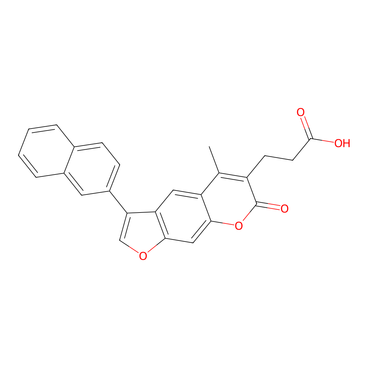 3-(5-methyl-3-(naphthalen-2-yl)-7-oxo-7H-furo(3,2-g)chromen-6-yl)propanoic acid molecular structure, CAS 858745-24-1