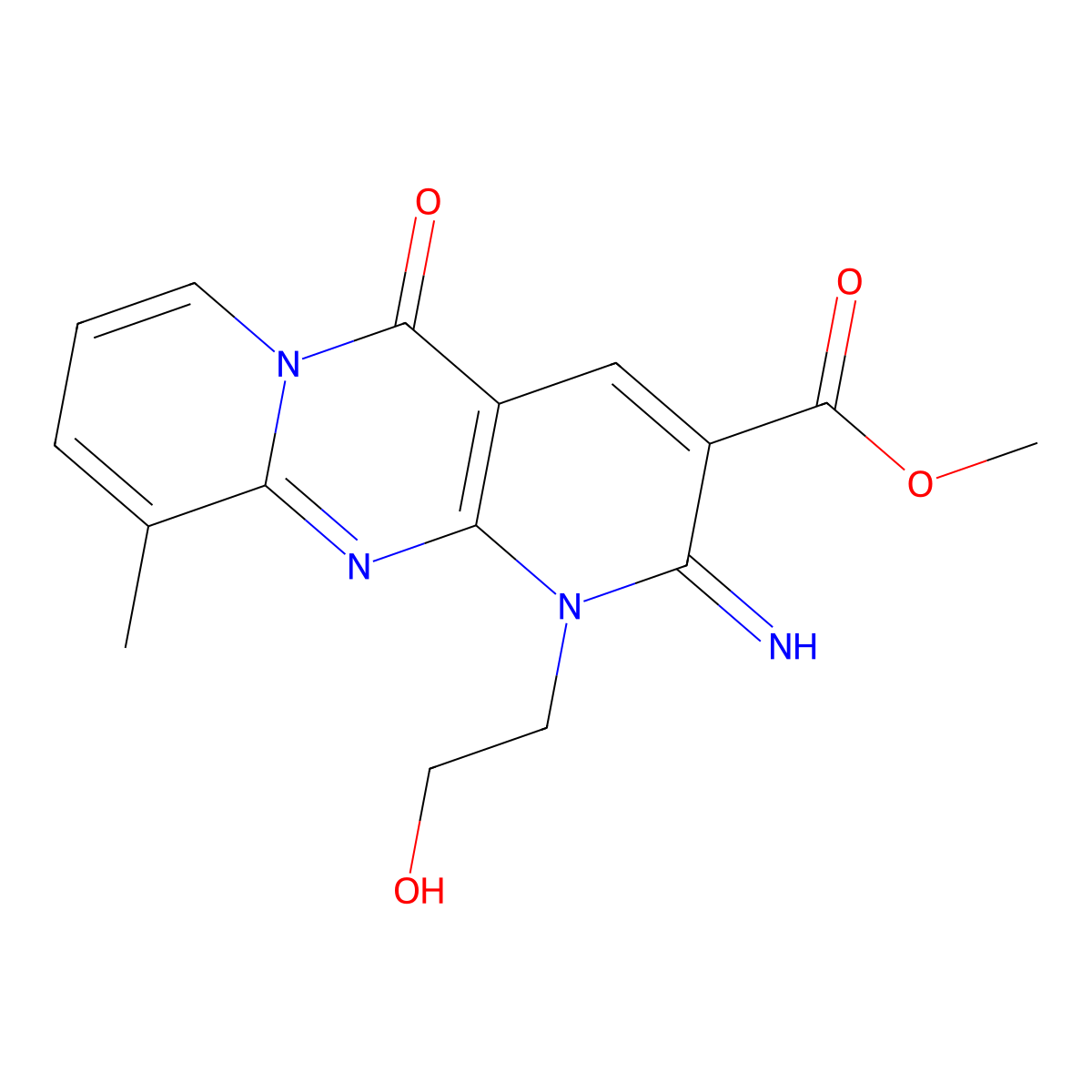 Methyl 1-(2-hydroxyethyl)-2-imino-10-methyl-5-oxo-1,6-dihydropyridino[2,3-d]py ridino[1,2-a]pyrimidine-3-carboxylate molecular structure, CAS 858745-39-8