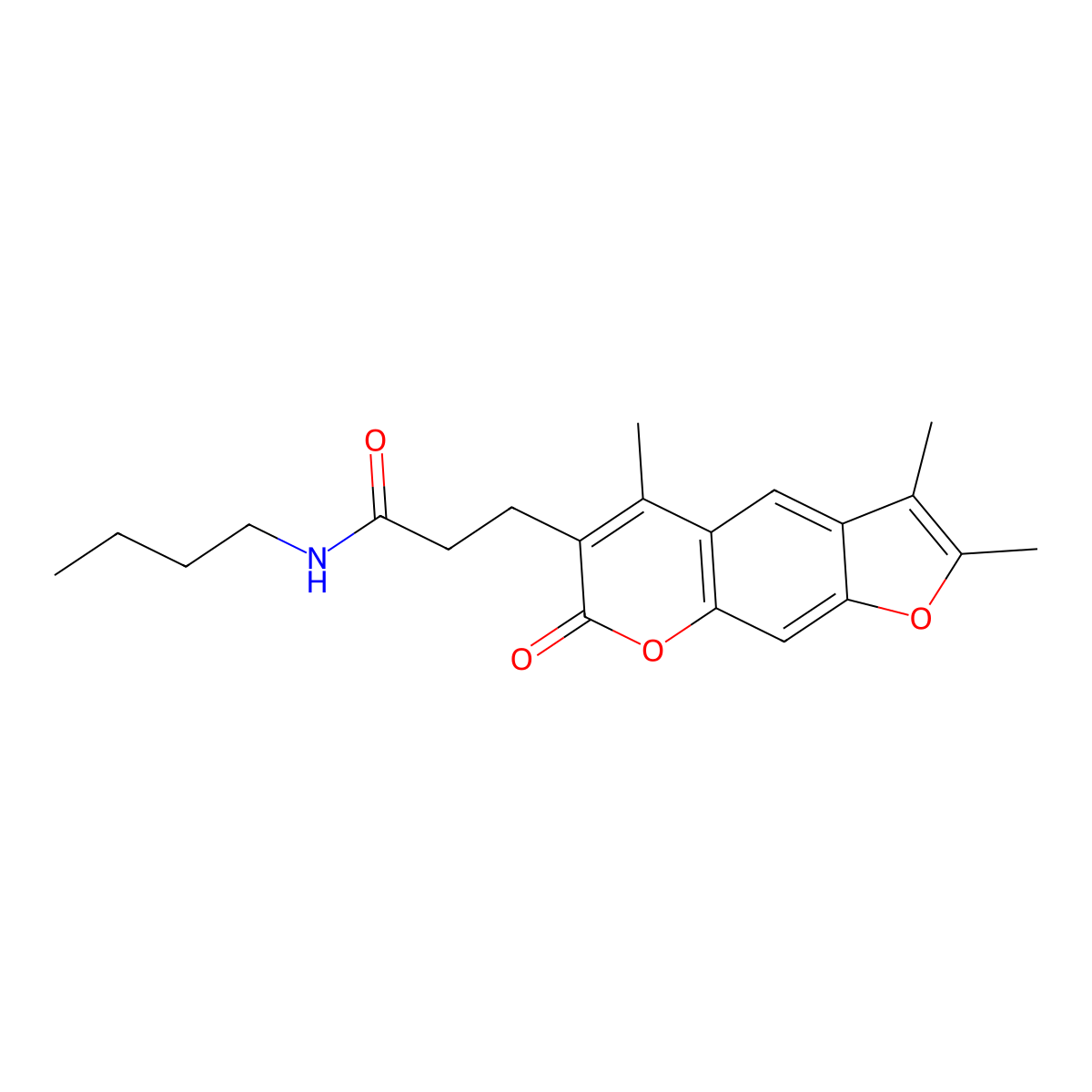 N-butyl-3-(2,3,5-trimethyl-7-oxo-7H-furo[3,2-g]chromen-6-yl)propanamide molecular structure, CAS 858745-45-6