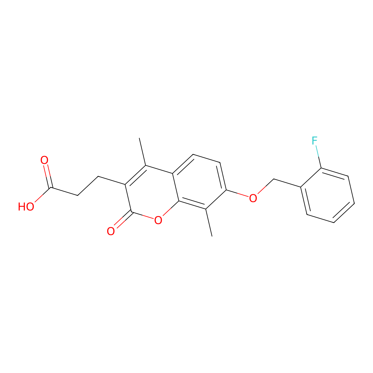 3-{7-[(2-fluorobenzyl)oxy]-4,8-dimethyl-2-oxo-2H-chromen-3-yl}propanoic acid molecular structure, CAS 858746-37-9