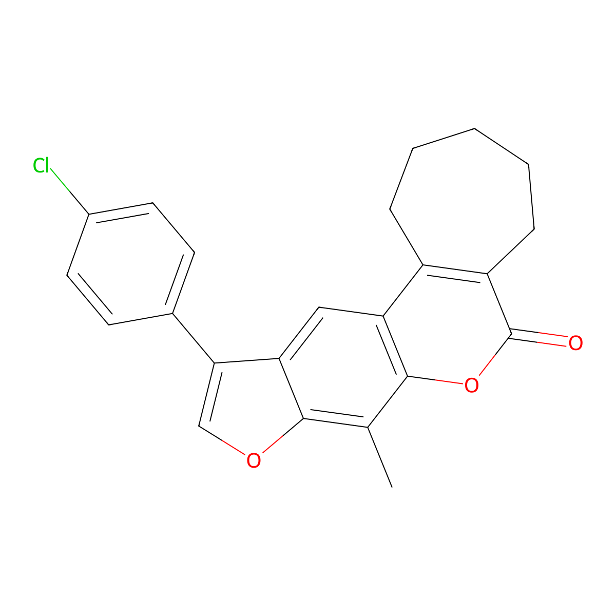 11-(4-chlorophenyl)-8-methyl-2,3,4,5-tetrahydrocyclohepta[c]furo[3,2-g]chromen-6(1H)-one molecular structure, CAS 858746-64-2