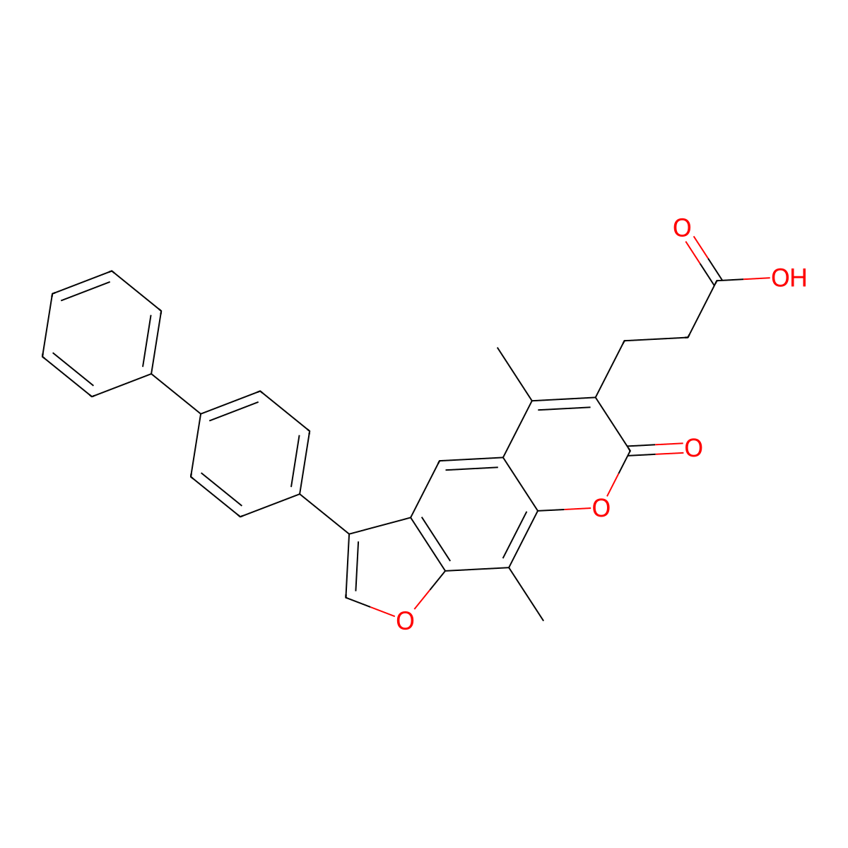 3-[5,9-Dimethyl-7-oxo-3-(4-phenylphenyl)furo[3,2-g]chromen-6-yl]propanoic acid molecular structure, CAS 858746-92-6