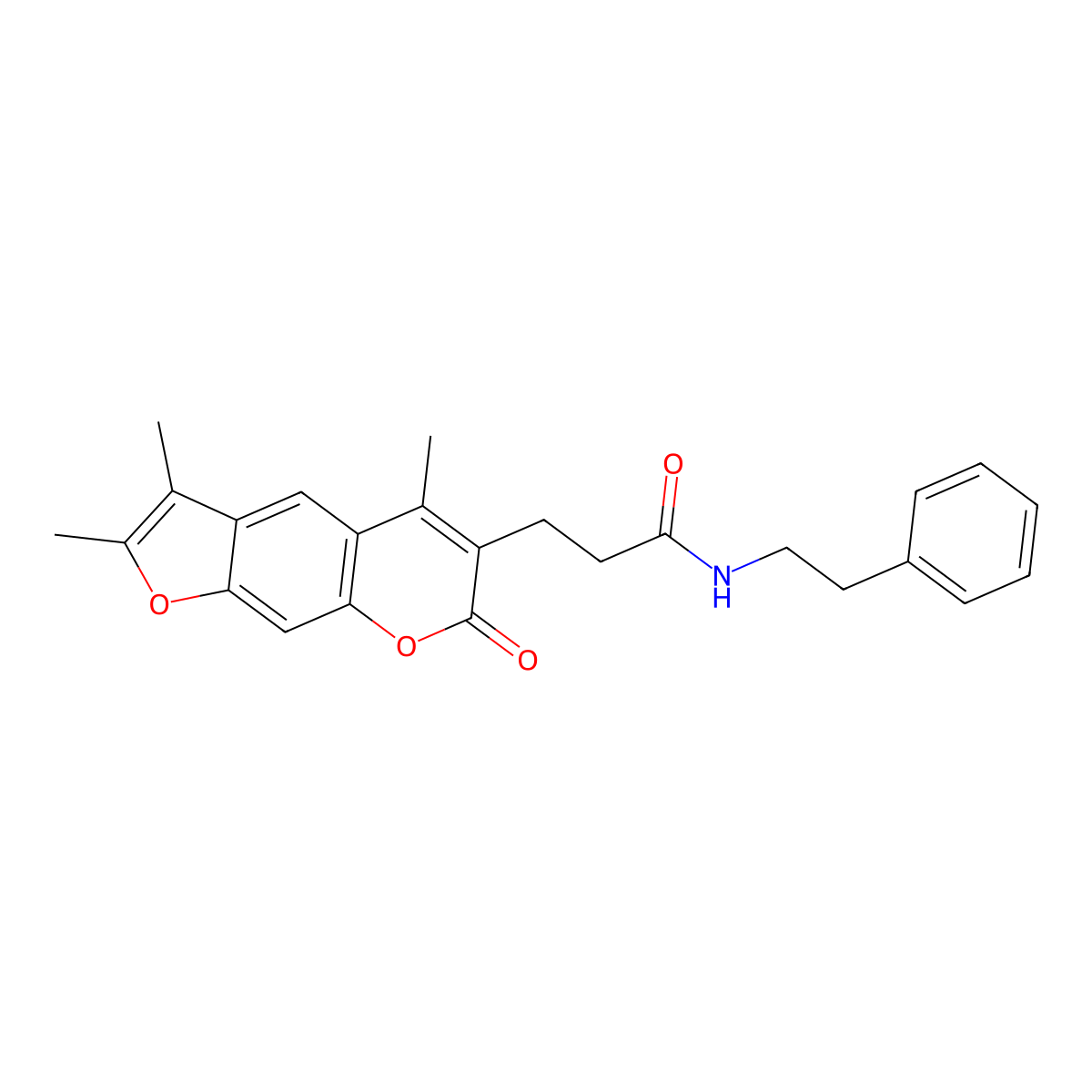 N-(2-phenylethyl)-3-(2,3,5-trimethyl-7-oxo-7H-furo[3,2-g]chromen-6-yl)propanamide molecular structure, CAS 858746-93-7