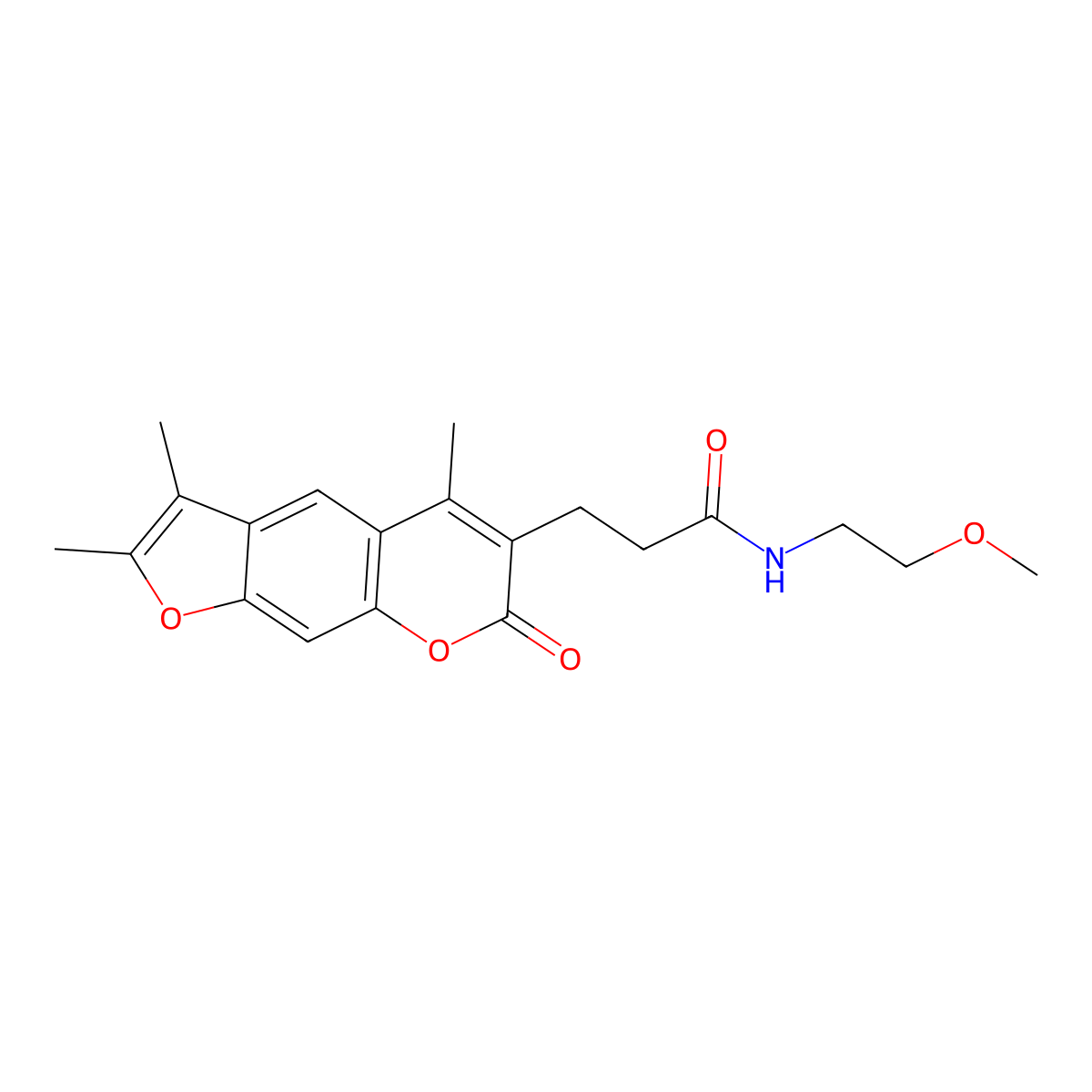 N-(2-methoxyethyl)-3-(2,3,5-trimethyl-7-oxo-7H-furo[3,2-g]chromen-6-yl)propanamide molecular structure, CAS 858746-97-1