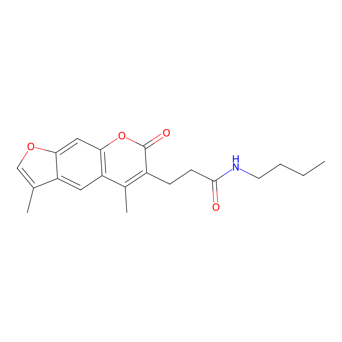 N-butyl-3-(3,5-dimethyl-7-oxo-7H-furo[3,2-g]chromen-6-yl)propanamide molecular structure, CAS 858746-99-3
