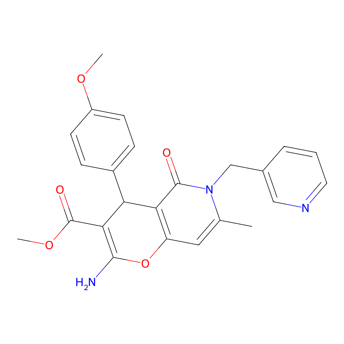 methyl 2-amino-4-(4-methoxyphenyl)-7-methyl-5-oxo-6-(pyridin-3-ylmethyl)-5,6-dihydro-4H-pyrano[3,2-c]pyridine-3-carboxylate molecular structure, CAS 858747-10-1