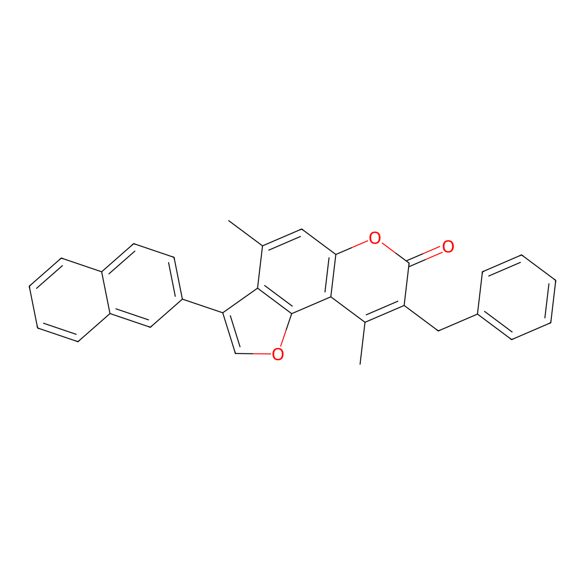8-benzyl-4,9-dimethyl-3-(naphthalen-2-yl)-7H-furo[2,3-f]chromen-7-one molecular structure, CAS 858747-30-5