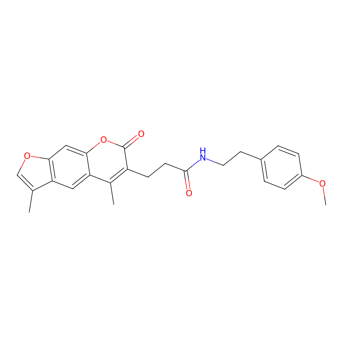 3-(3,5-dimethyl-7-oxo-7H-furo[3,2-g]chromen-6-yl)-N-[2-(4-methoxyphenyl)ethyl]propanamide molecular structure, CAS 858747-45-2