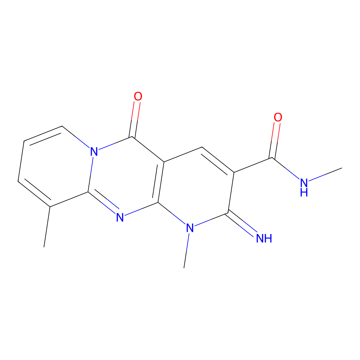 2-imino-N,1,10-trimethyl-5-oxo-2,5-dihydro-1H-dipyrido[1,2-a:2',3'-d]pyrimidine-3-carboxamide molecular structure, CAS 858747-56-5